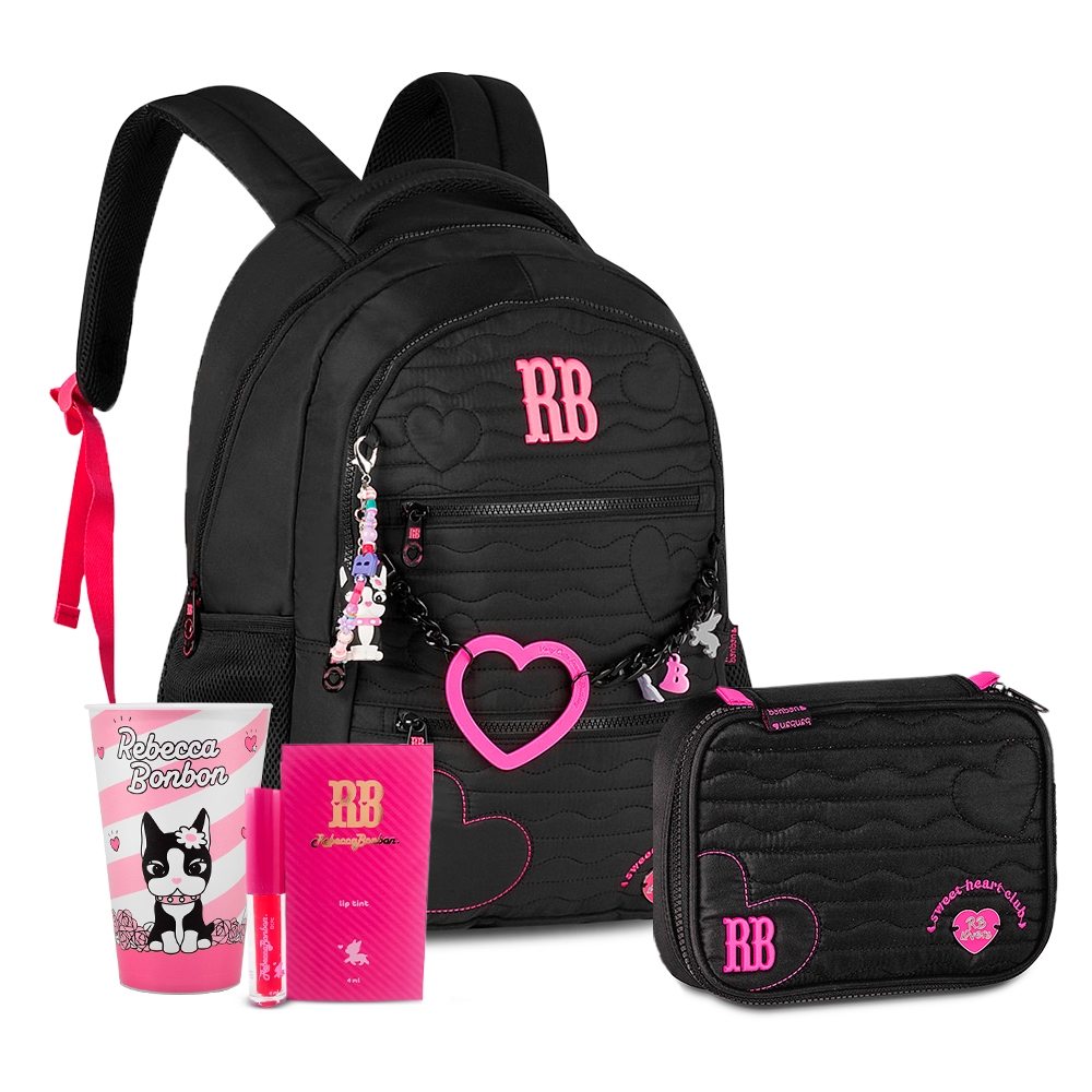 Kit Mochila Rebecca Bonbon Costas Zíper Bolsos Laterais E Anti