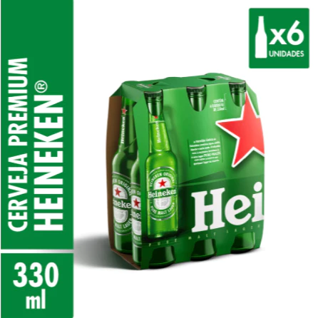 Cerveja Heineken Lager Long Neck 330ml 6 Unid.