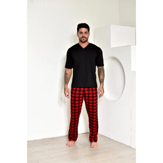 Smara Modas Pijama Masculino Xadrez Calça e Camiseta Confortável Natal Presente do M ao GG em Oferta na Shopee