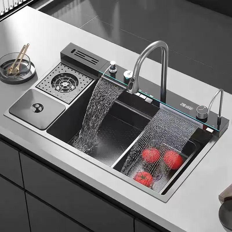 Cuba Para Pia Cozinha Gourmet Aço Inox Com Torneira Flexível 360 graus giratória 80x45x23cm