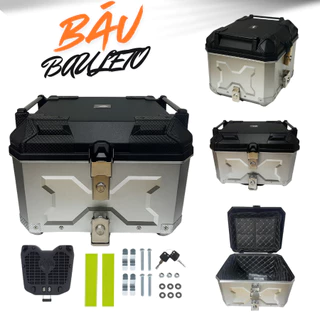 Baú Bauleto para Moto 45 litros Universal prata C Forro e Base Kit Fixação Completo Trava Ant Roubo
