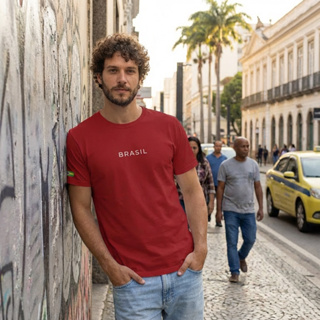 Camiseta Do Brasil 100% Algodão T-Shirt Básica Estampada Blusa Manga Curta Casual Dia a Dia Leve Top