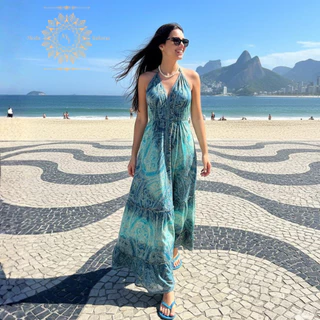 Vestido Longo Feminino Estampa Modelo Costa Nua Alça Verão Elegante em Oferta na Shopee