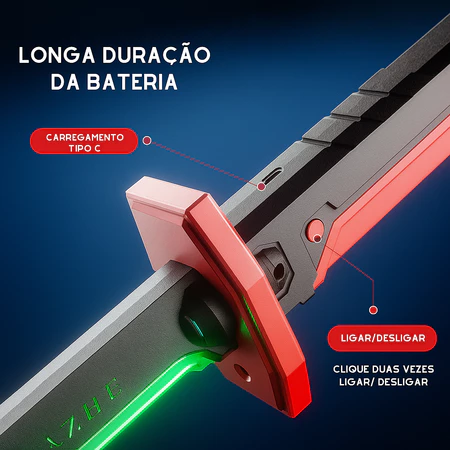 Espada Katana Samurai Grande 80Cm Com Led RGB Faisca e Fumaça Sabre de Luz Iluminado Covei Toys