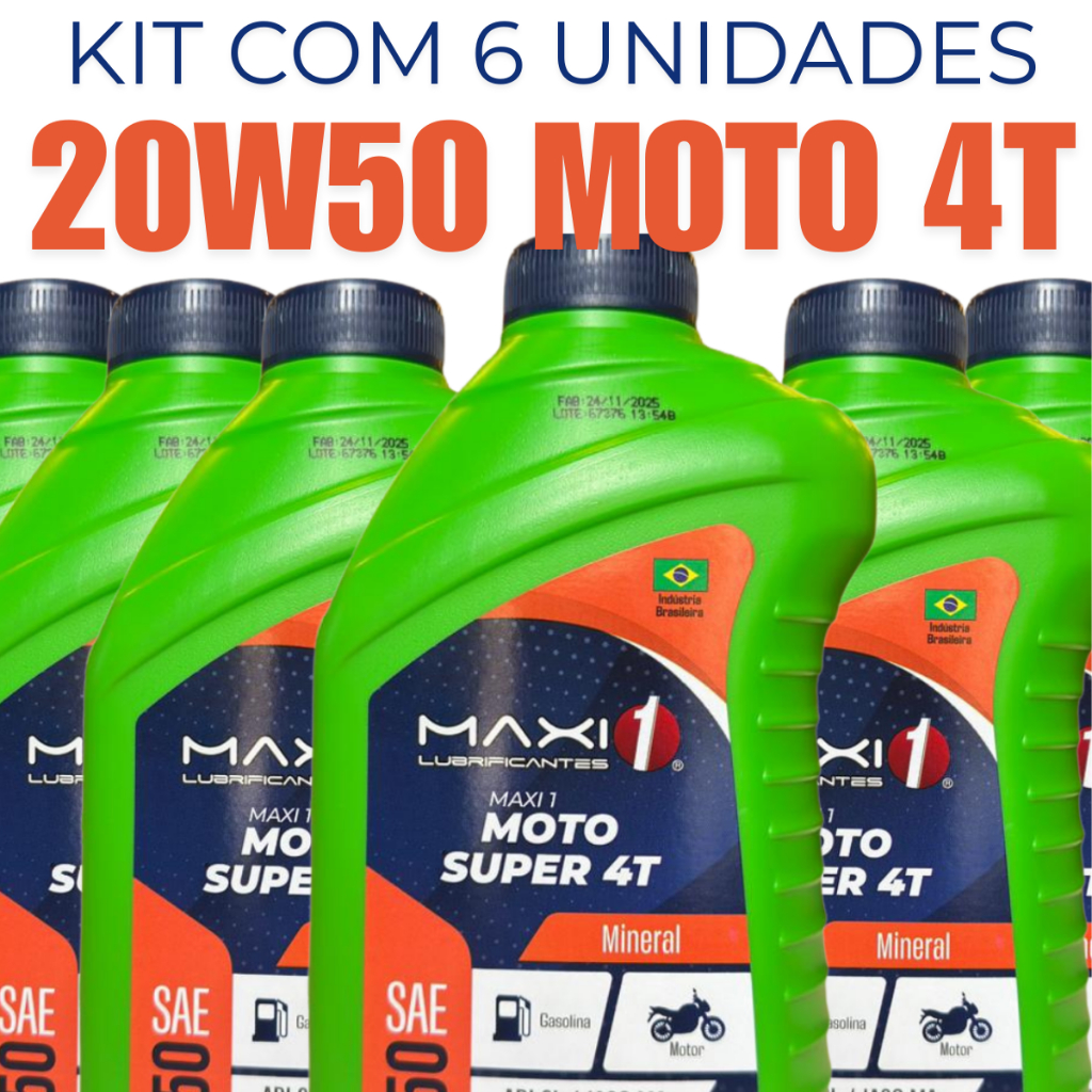 Óleo Lubrificantes Mineral 20w50 4T Para Motos Motor Premium Kit 6 ...