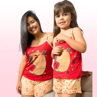 Kit 2 Baby Doll Mãe e Filha Stitch e Capívara Confort Conjunto Short Doll Verão em Oferta na Shopee