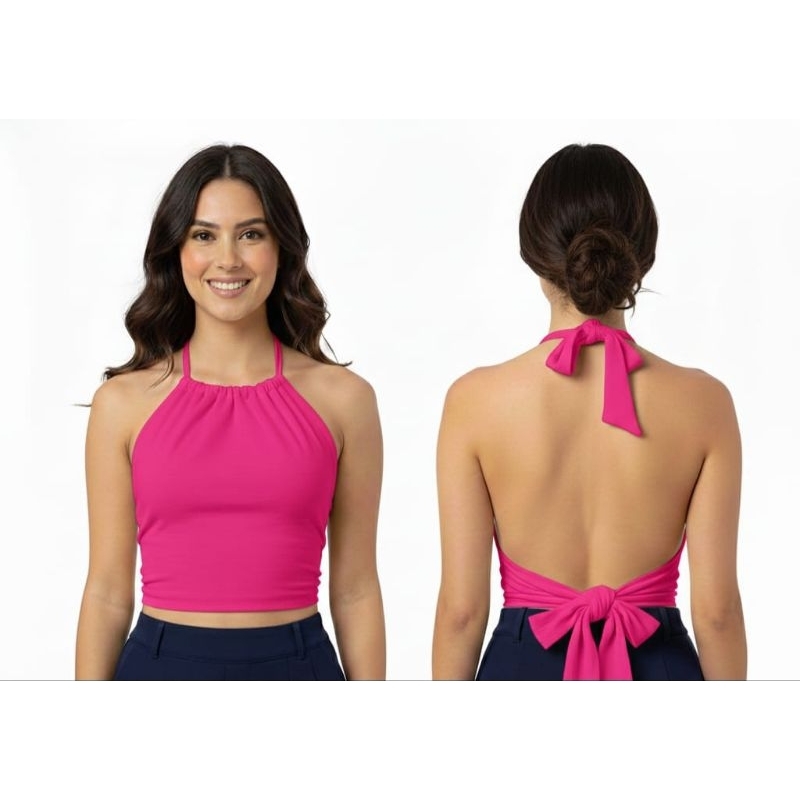 BLUSA FEMENINA- TOP DE AMARRAR NO PESCOÇO E COSTAS - FRENTE ÚNICA ...