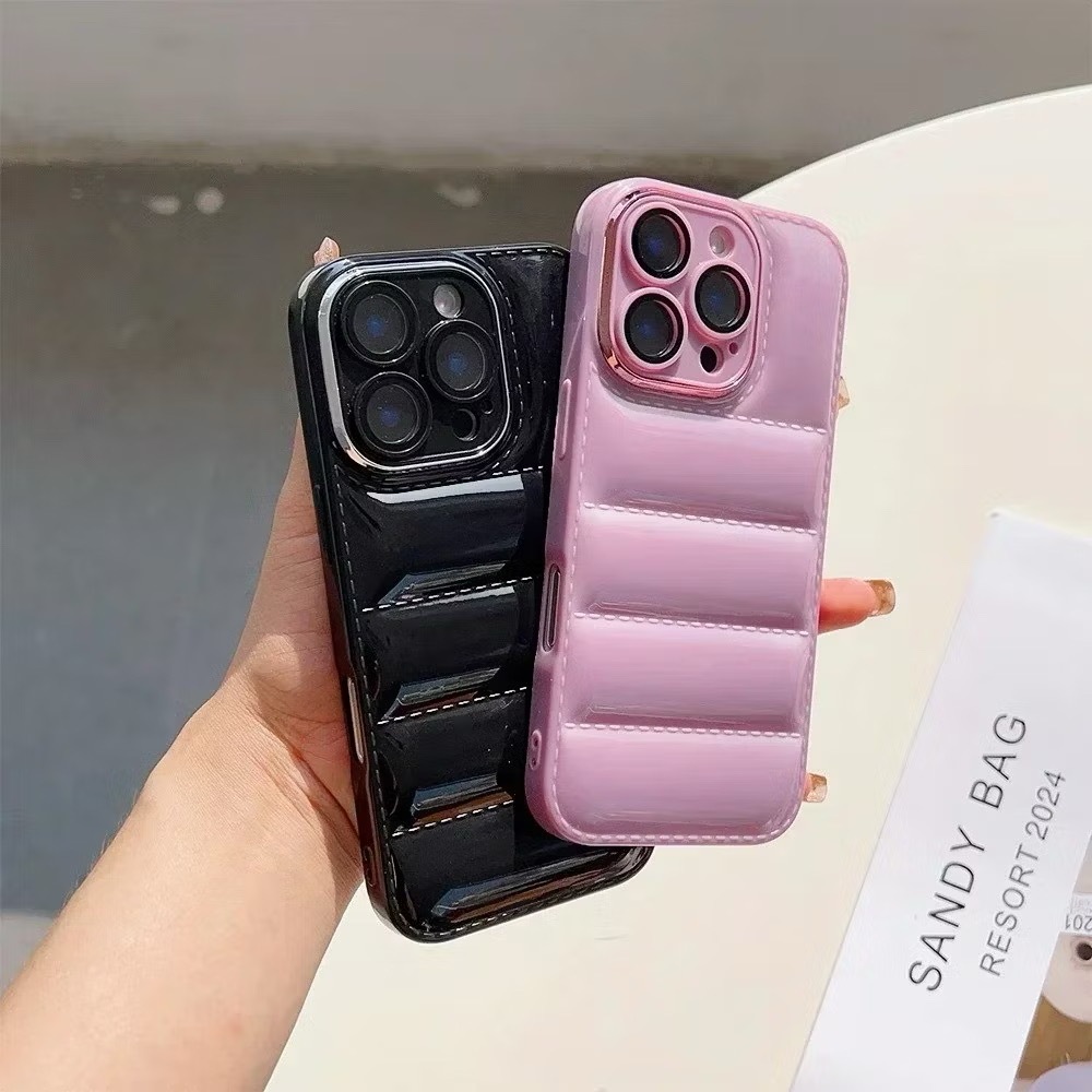 Capa 3D Puffer Anti Impacto para iPhone Luxo Estilo Soprador Para Baixo Jaqueta Airbag Proteção Anti Shock e Luxo