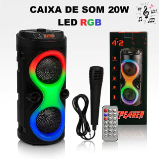 Caixa De Som Com Microfone Portátil Bluetooth Rádio Fm Usb Sd Controle Remoto Microfone Torre Preta