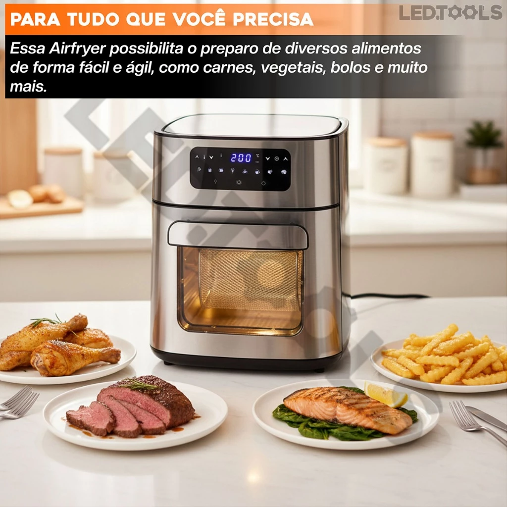Air Fryer Fritadeira elétrica 1700W 12L Panela de Fritar Design Sofisticado Facil Praticidade
