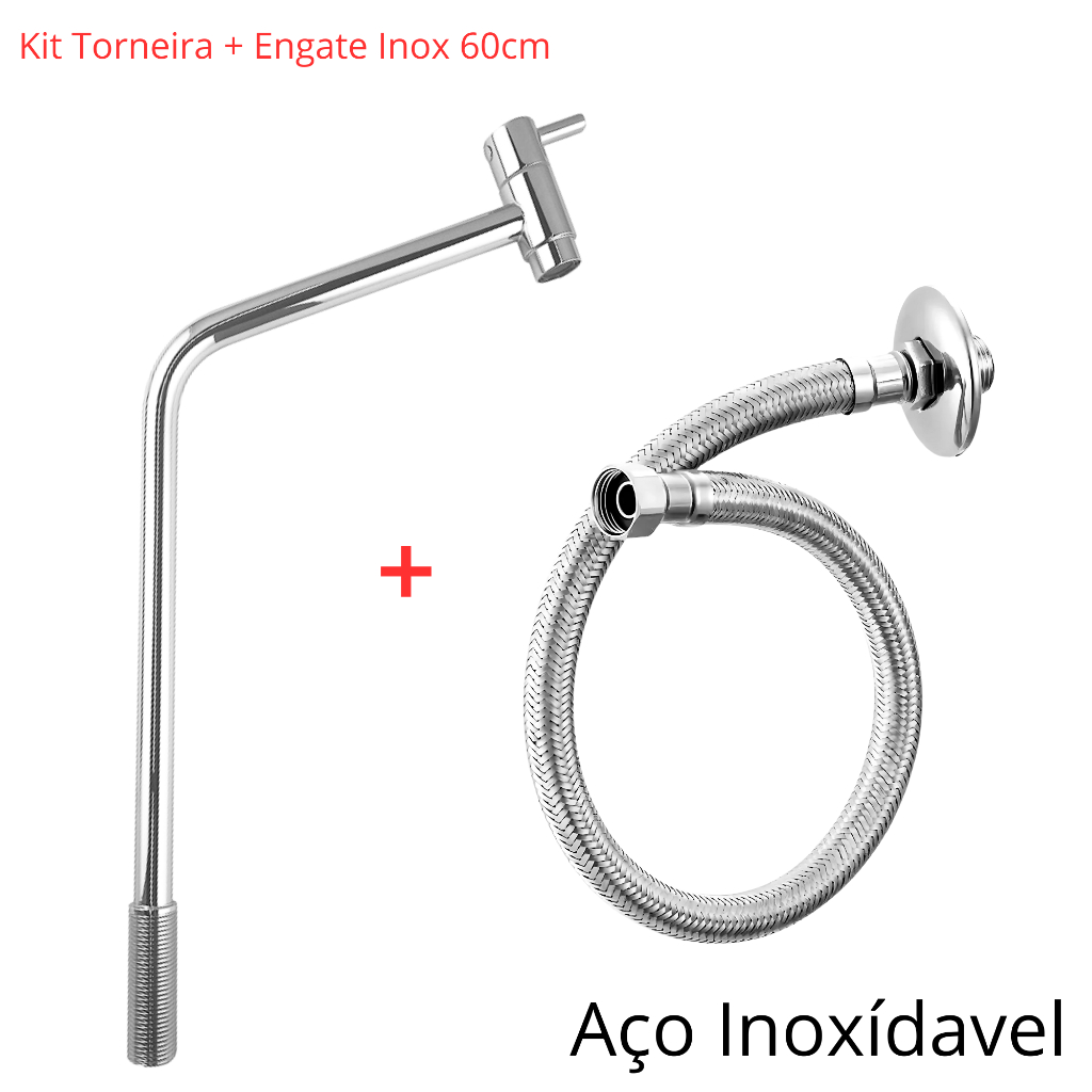 Torneira Banheiro Aço Inox Metal Alta Cuba Engate Kit Trançado Flexível Cromada Pia Cuba Lavabo