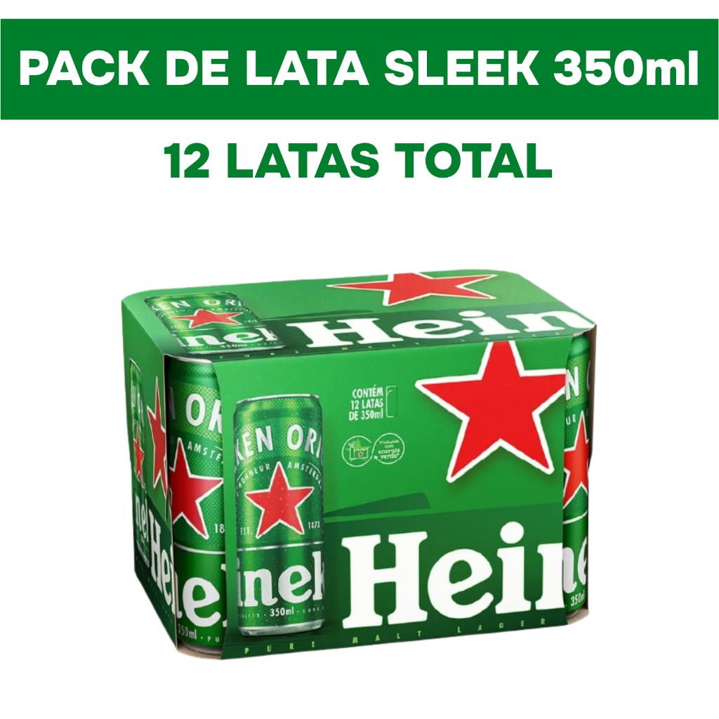 Cerveja Lata Sleek 350ml Pack com 12 Unidades Heineken