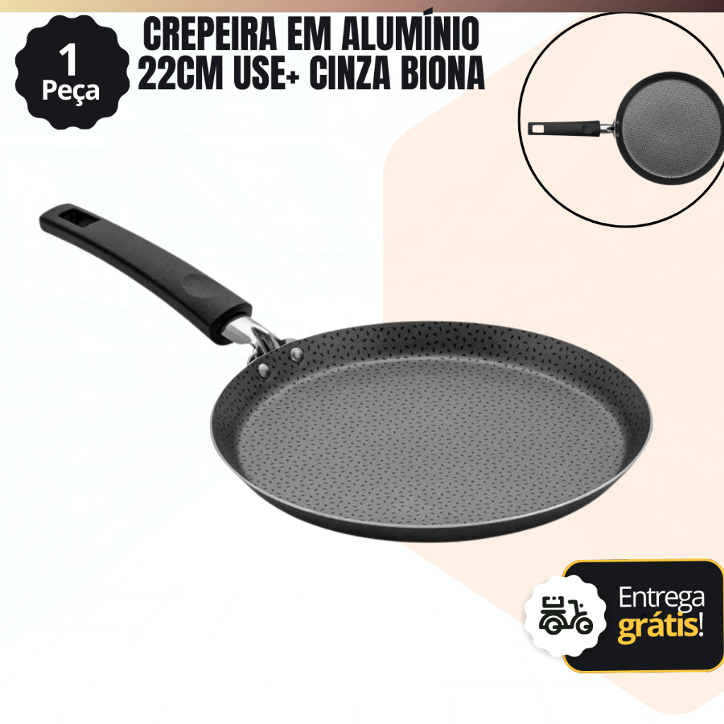 Crepeira Em Alumínio 22Cm Use+ Cinza Biona (Antiaderente de 