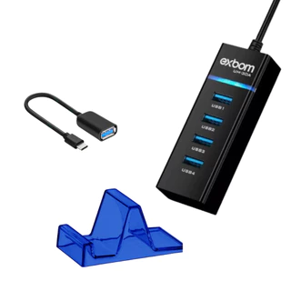 Transforme seu celular Kit Mobilador Bom  Hub 3.0 4 Portas + Cabo Otg V8 + Suporte P/ CELULAR em Oferta na Shopee