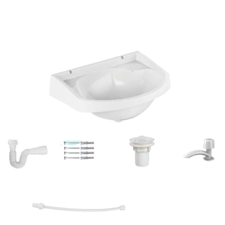 Kit Completo Lavatório Herc Pia de Banheiro Cuba Plástico Sifão Torneira Engate Flexivel PVC