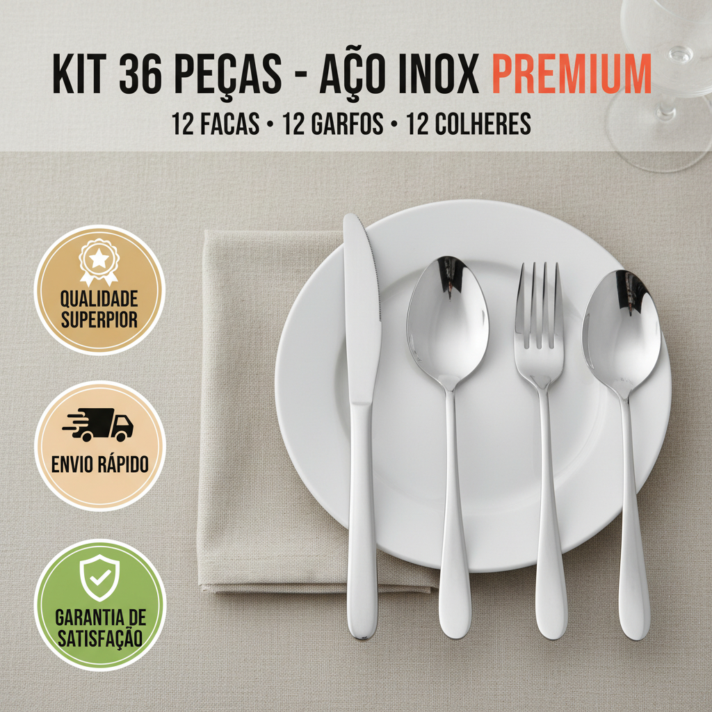 Kit de Talheres Premium 36 Peças Inox – Acabamento de Luxo, Super ...