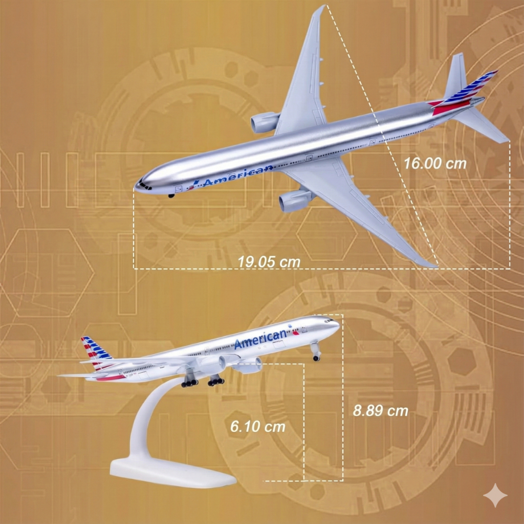 Miniatura Avião Metal Boeing 777 American Airlines 20cm Rodas