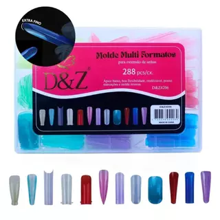 Molde F1 0mm Gringo Misto Colorido 288 Pcs D&Z Alongamento unha gel Mandorla, Stiletto, Almond, Quadrada Bailarina em Oferta na Shopee