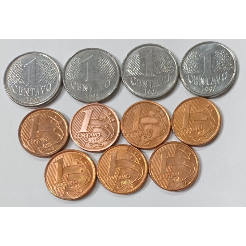 set com 11 moedas de 1 centavo das 1a e 2a famílias do real inclusive ...