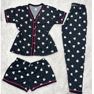 Kit 3 em 1 Pijama Americano Feminino Camisa Botões short calça Frio/Calor Malha Amamentação Conforto em Oferta na Shopee
