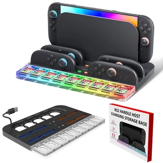Base de carregamento LED RGB para a consola Switch 2 e controladores Joy-Con