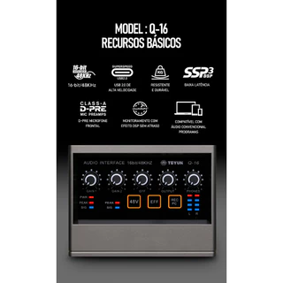 TEYUN Q-16 Interface De Audio Profissional Placa De Som 16 bits/48 kHz Muti Canals Com USB 2.0 Para Estúdio Gravação em Oferta na Shopee