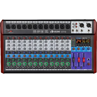 VEDO Mesa De Som 12 Canais CT12 Bluetooth Consolas Com Placas Digitais Gravacäo USB Flash Drive/OTG 24DSP Phantom De 48V em Oferta na Shopee