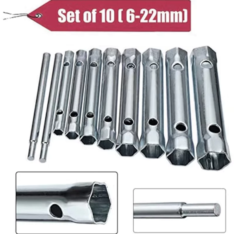 Conjunto de 10 chaves de tubo métricas de aço de 6 a 22 mm