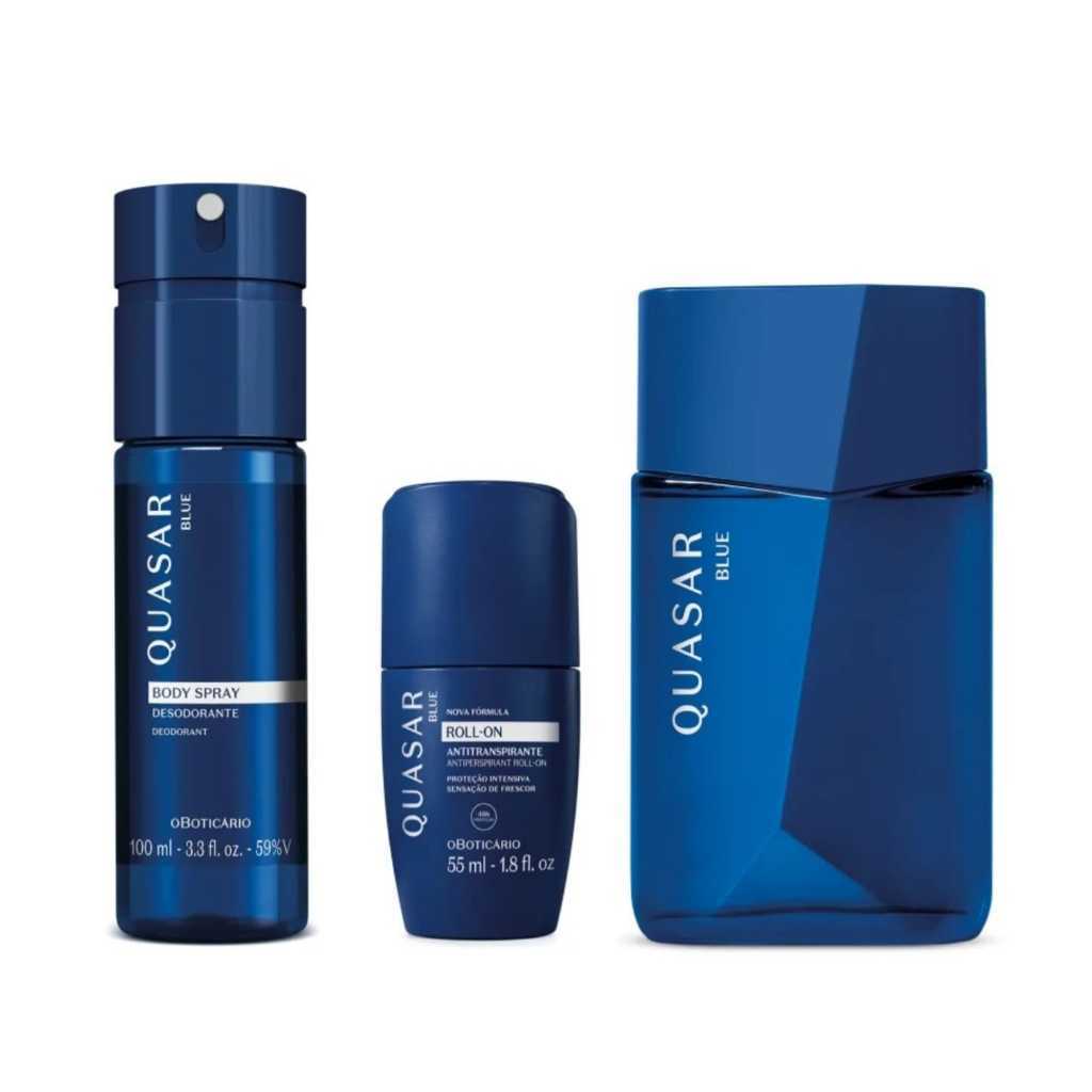 Combo Quasar Blue Colônia 100ml + Body Spray 100ml + Desodorante Roll ...