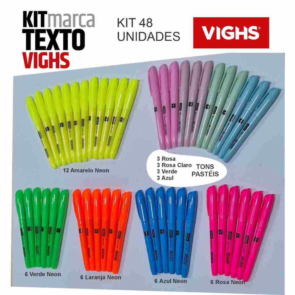 Kit Marca Texto 48 Unidades Pastel e Neon | 12 Pastel + 36 Neon ...