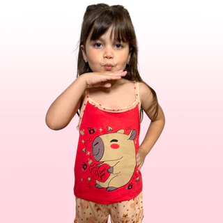 Baby Doll Infantil Stitch e Capívara Confort Conjunto Short Doll Verão Pijama em Oferta na Shopee