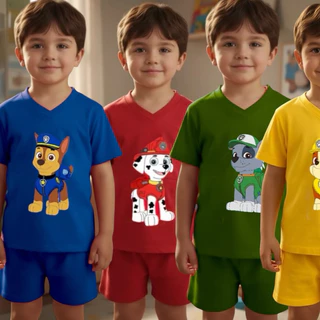 Conjunto Infantil Curto Menino Camiseta Manga Curta + Short - Pijama ou Dia a Dia Confortável Personagem Patrulha Canina em Oferta na Shopee