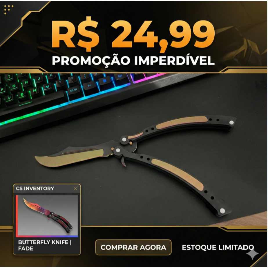 Faca Butterfly CS2 Realista – Colecionador/Decoração em 3D