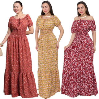 Vestido Longo Ciganinha CREPINHO Casual Manga curta Tendência Moda evangélica em Oferta na Shopee