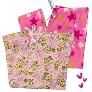 Kit 2 Calças de Pijama Toque Algodão Suede Canelado Feminino Frio
