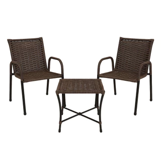 Kit 02 Cadeiras + 01 Mesa De Centro Para Varanda Reforçada com Junco Sintetico e Aço