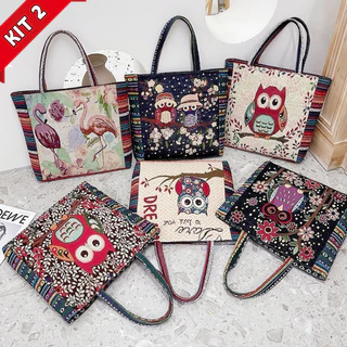 Kit 3/2/1 Bolsa de Lona Feminina Grande Bolsa Mamãe Cabe Marmita e Celular Bolsa de Mão Prática para Trabalho e Compras