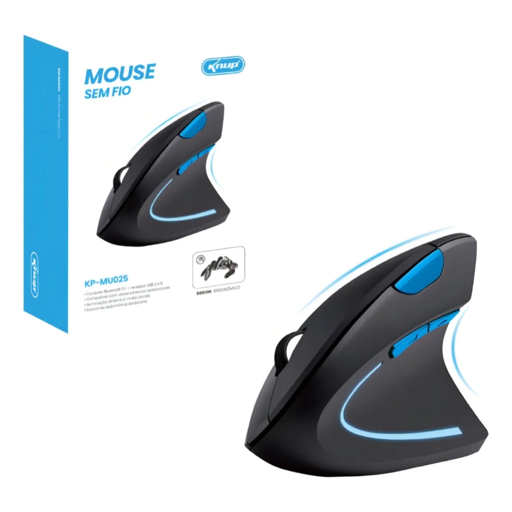 MOUSE VERTICAL ERGONÔMICO SEM FIO – BLUETOOTH 5.1 2.4GHz 2400 DPI ...