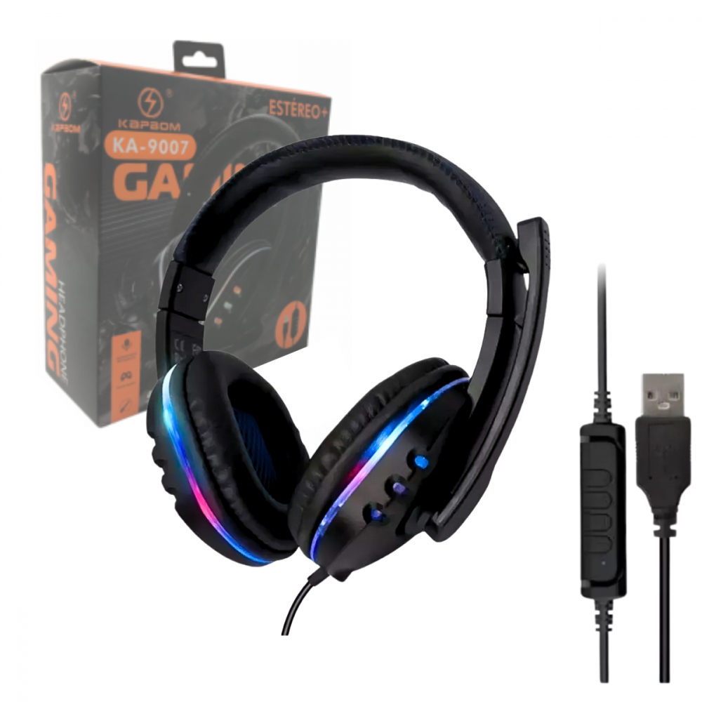 Fone Headset Gamer com Fio e Microfone Estéreo LED Ajustável Conexão ...