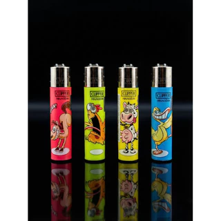 Kit Promocional com 4 Isqueiro Clipper Maxi Original Colecionavel -CRAZY FARM1 Recarregável