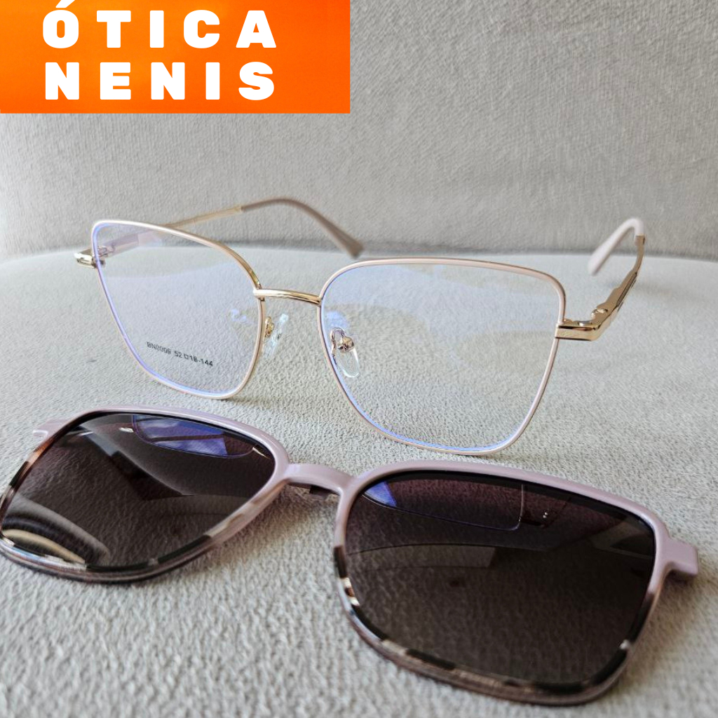 Armação Óculos gatinho dourado clipon armacao de oculos Polarizada 2 em 1 Clip-on Feminina bn0009
