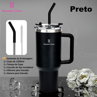 ROMANTIC CROWN Copo Térmico Portátil 1200ml/600ml com Tampa e Canudo Garrafa Térmica Inoxidável À prova de vazamentos — foto 2 — Achou Levou Brasil