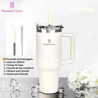 ROMANTIC CROWN Copo Térmico Portátil 1200ml/600ml com Tampa e Canudo Garrafa Térmica Inoxidável À prova de vazamentos — foto 3 — Achou Levou Brasil