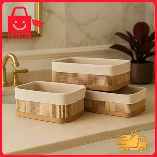 Kit 3 Cestos Organizadores Bambu Multiuso Lyor Bege em Oferta na Shopee