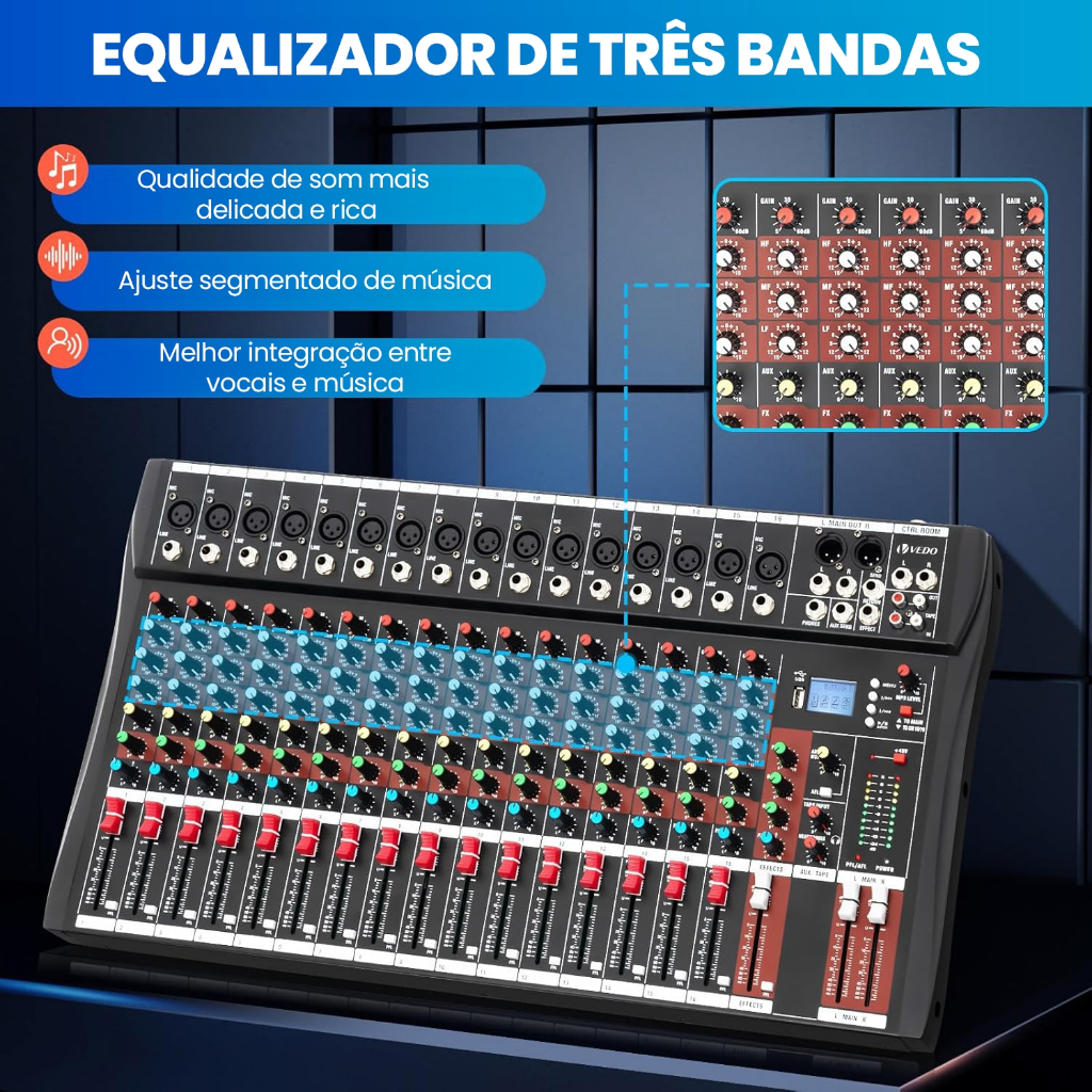 VEDO 16 Canais Mixer de Áudio Digital Console Interface Mixagem DJ