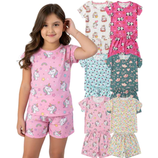KIT PIJAMAS SUEDE MENINAS VERÃO ROUPA DE DORMIR KIDS TECIDO SUPER MACIO em Oferta na Shopee