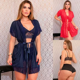 Conjunto Pijama Provocante Curtinho Top Doll Noite Confort Sem Bojo Robe Elegante Renda Sensual Luxo em Oferta na Shopee