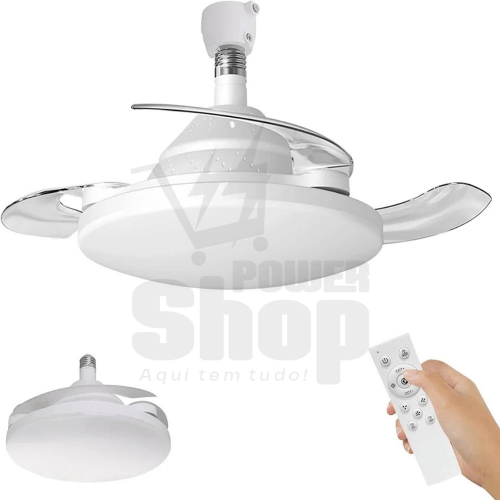 Ventilador de Teto Retrátil 80W E27 Com Luz LED e Controle Remoto ...