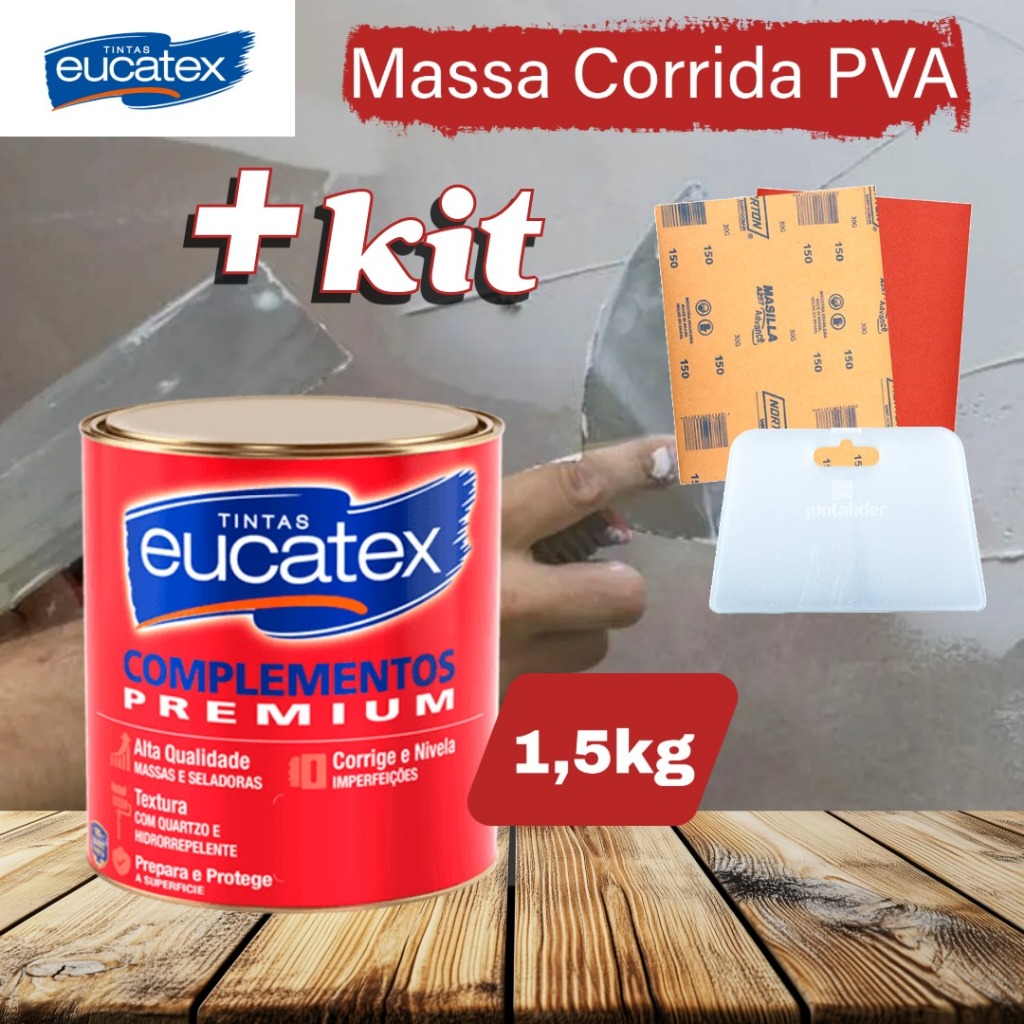 Massa Corrida Eucatex 1,5kg + Kit Acabamento Com Aplicador e Lixas ...