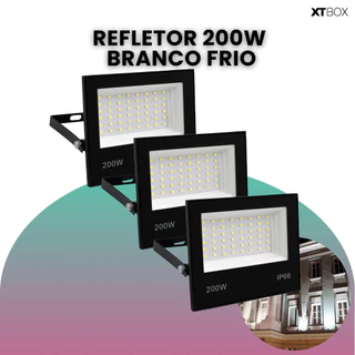 Kit 3 Refletor Led 200w Holofote Prova D'água Bivolt Luz Branco Frio Ip66 em Oferta na Shopee